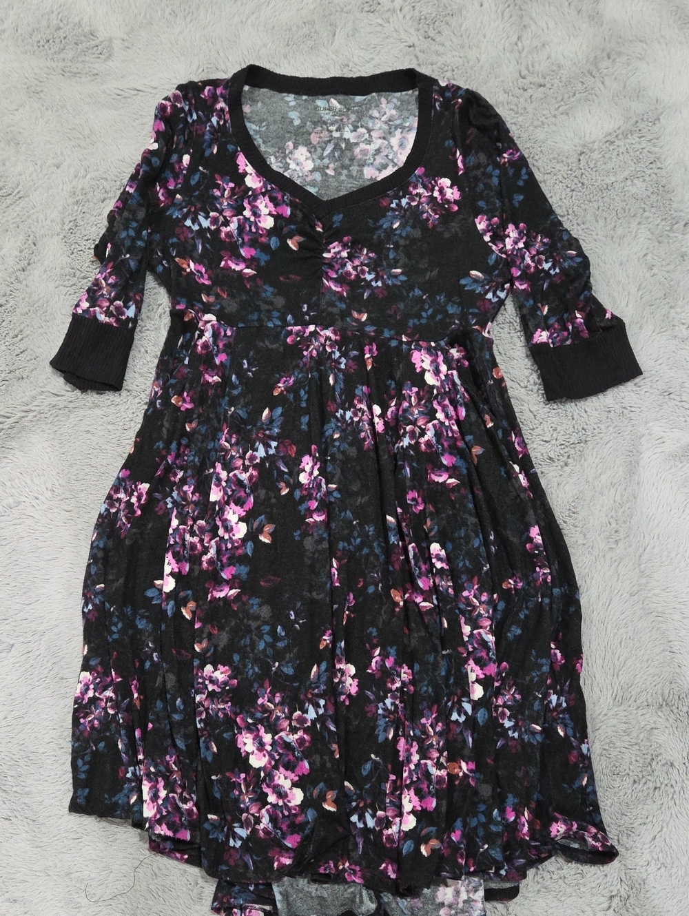 Super Soft By Torrid Black Floral Knit Sweater Dress with Pink & Blue Flowers